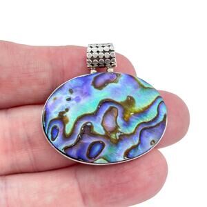 Vintage Sterling Silver 925 Abalone Shell Oval Pendant